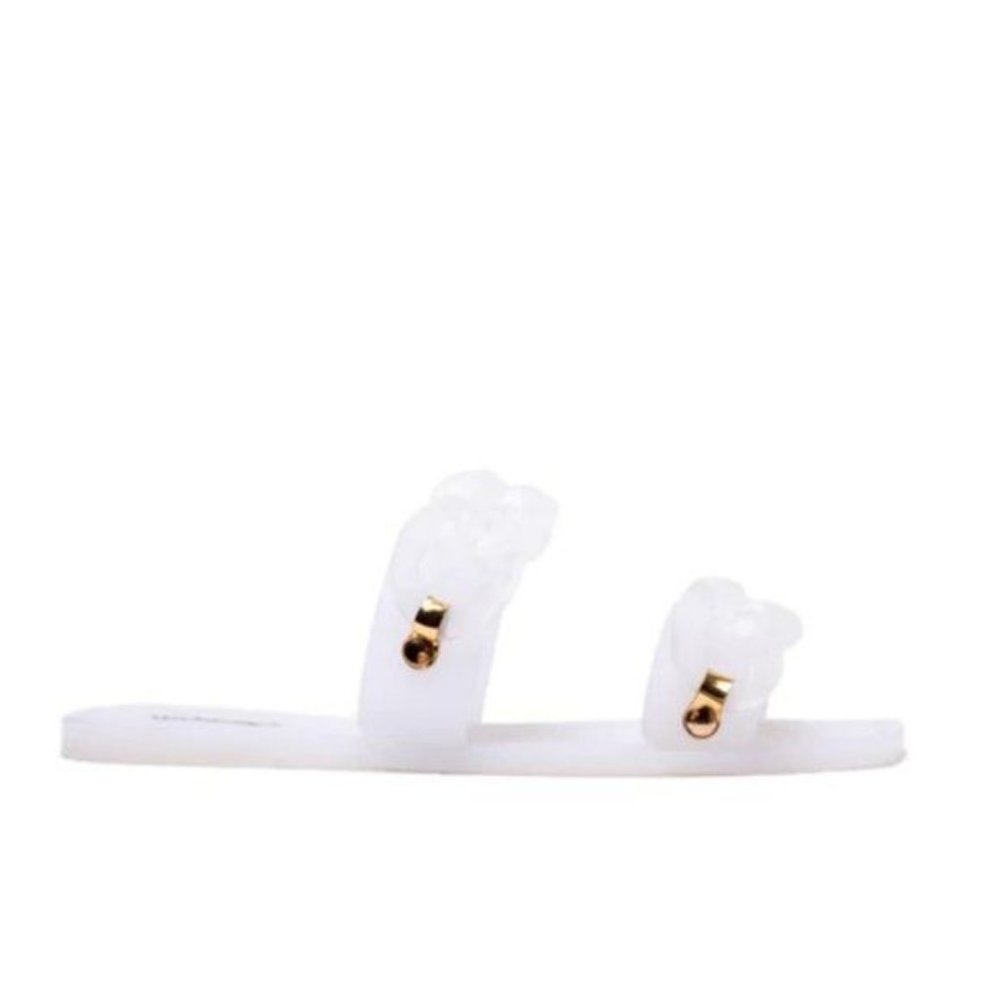 !! NEW !! Jelly Slide Sandals with Chain Detail in Matte White - Picture 7 of 11